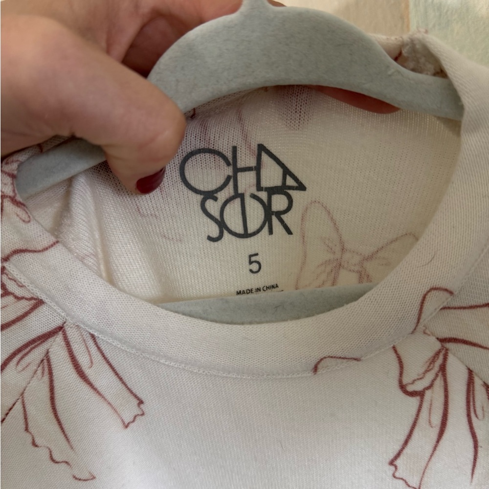 CHASER Allover Bows Girls Raglan Pullover Size 5 - Picture 7 of 7